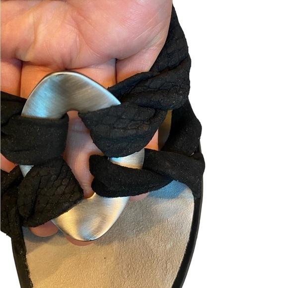 New Y2k Kenneth Cole black Suede Mule heels silver buckle Rubber Sole comfy Boho - Picture 6 of 15